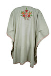 Womens Gray Caftan Dress, Cotton, Embroidered Oversized Tunic Dresses L-2X