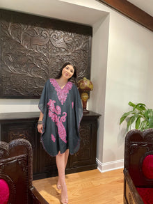  Black Caftan Beach Coverup Embroidered Vacation Midi Dress L-2X