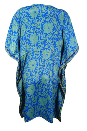 Summer Kaftan For Women Blue Caftan Dress Recycled Silk Beach Coverup L-2X