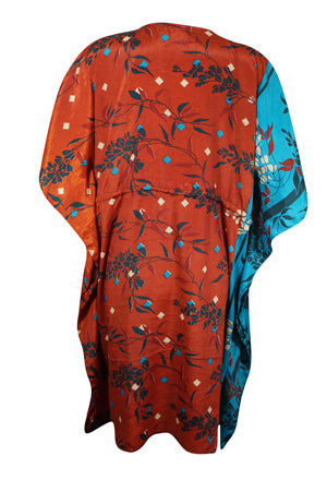 Womens Summer Kaftan, Red Blue Floral Caftan, Leisure Wear, Housedress, Beach Coverup, Stylish L-2X