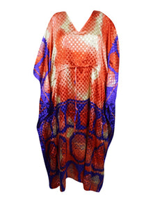  Womens Maxi Kaftan, Orange , Purple Dot Caftan Housedress, Beach Coverup, Summer Boho Caftan L-2X