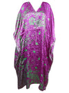 Women Boho Beach Kaftan, Purple Floral Maxi Caftan Dress L-2X