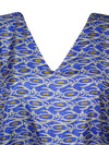 Women Boho Beach Kaftan, Lapis  Blue Maxi Silk Kaftan, L-2X