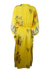 Boho Beach Maxi Kaftan Golden Yellow Silk Caftan Dress, L-2X