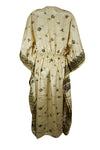 Women Boho Eco Chic Beach Beige, Black Floral Maxi Caftan L-2X