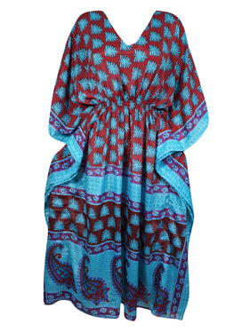 Summer Printed Kaftan, Blue Red Maxi Kaftan Dress, Housedress L-2X