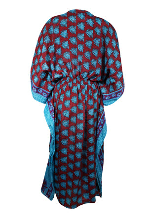 Summer Printed Kaftan, Blue Red Maxi Kaftan Dress, Housedress L-2X