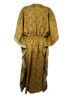 Women Recycle Silk Maxi Kaftan Dress, Yellow Gold Caftan Kimono Dresses L-2X