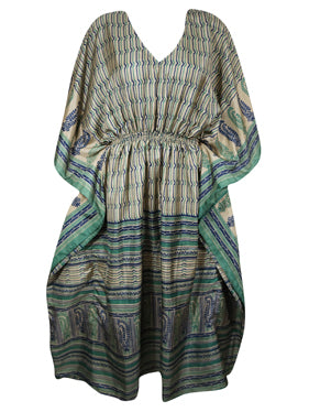 Boho Summer Maxi Kaftan For Women's Green, Gray  Floral Print Caftan Dress L-2X