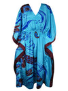 Boho Summer Maxi Kaftan For Women, Azure Blue, Floral Caftan Dress L-2X