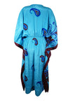 Boho Summer Maxi Kaftan For Women, Azure Blue, Floral Caftan Dress L-2X