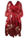 Boho Summer Maxi Kaftan For Women, Scarlet Red, Floral Caftan Dress L-2X