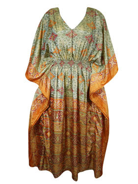 Boho Summer Maxi Kaftan For Women, Green Floral Caftan Dress L-2X