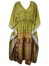 Boho Summer Maxi Kaftan For Women, Olive Green Floral Caftan Dress L-2X