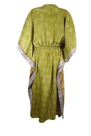 Boho Summer Maxi Kaftan For Women, Olive Green Floral Caftan Dress L-2X