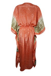 Boho Summer Maxi Kaftan For Women, Peach Orange, Floral Caftan Dress L-2X