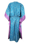 Boho Summer Maxi Kaftan For Women, Cerulean  Blue, Floral Caftan Dress L-2X