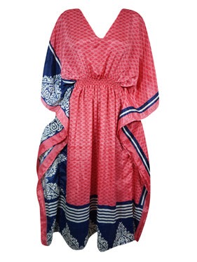 Boho Summer Maxi Kaftan For Women, Dark Pink, Floral Caftan Dress L-2X