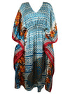 Boho Summer Maxi Kaftan For Women, Teal Blue, Floral Caftan Dress L-2X