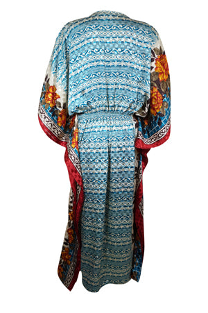 Boho Summer Maxi Kaftan For Women, Teal Blue, Floral Caftan Dress L-2X