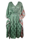 Boho Summer Maxi Kaftan For Women, Sage Green Floral Caftan Dress L-2X