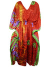 Boho Summer Maxi Kaftan For Women, Scarlet  Red, Floral Caftan Dress L-2X