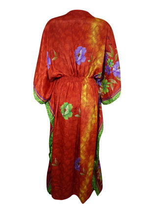 Boho Summer Maxi Kaftan For Women, Scarlet  Red, Floral Caftan Dress L-2X