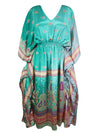 Boho Summer Maxi Kaftan For Women, Teal Blue, Floral Caftan Dress L-2X