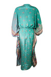 Boho Summer Maxi Kaftan For Women, Teal Blue, Floral Caftan Dress L-2X