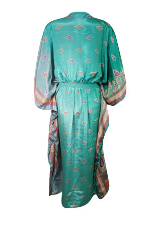 Summer Maxi Kaftan For Women, Teal Blue, Floral Caftan Dress L-2X