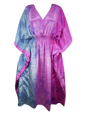 Women Boho Beach Kaftan Light  Purple Floral Maxi Caftan Dress, L-2XL