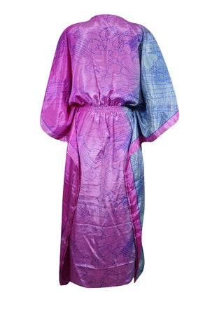 Women Boho Beach Kaftan Light  Purple Floral Maxi Caftan Dress, L-2XL