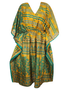  Women Boho Beach Kaftan Mustard Yellow Floral Stylish Maxi Caftan, L-2X