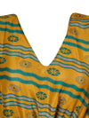 Women Boho Beach Kaftan, Mustard Yellow Floral Stylish Maxi Caftan, L-2X