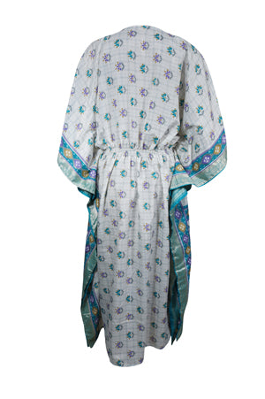 Boho Summer Maxi Kaftan Whit, Floral Beach Caftan Dress L-2X