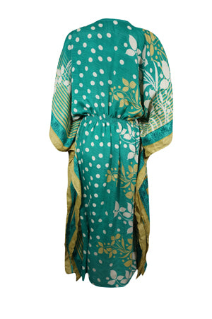 Boho Summer Maxi Kaftan Pine Green Floral Caftan Dress L-2X