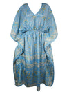 Boho Summer Maxi Kaftan Cerulean Blue  Floral Caftan Dress L-2X