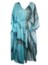 Boho Summer Maxi Kaftan Sky Blue Floral Caftan Dress L-2X