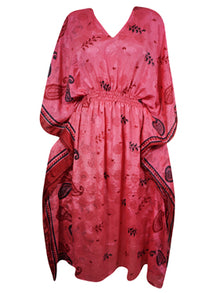  Women Boho Beach Kaftan Dark Pink Floral Maxi Caftan Dress, L-2XL