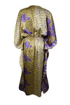 Women Boho Beach Kaftan Gold Purple  Floral Stylish Maxi Caftan, L-2X