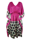 Women Boho Beach Kaftan Dark Pink Floral Maxi Caftan Dress, L-2XL