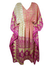 Women Boho Beach Kaftan Pink Stylish Floral Maxi Caftan Dress, L-2XL