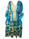 Boho Summer Maxi Kaftan For Women Pacific Blue Floral Caftan Dress L-2X