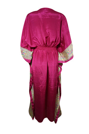 Women Boho Beach Kaftan Pink Floral Maxi Caftan Dress, L-2XL