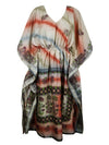 Women Boho Beach Kaftan Beige Stylish Floral Maxi Caftan Dress, L-2XL