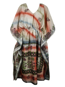  Women Boho Beach Kaftan Beige Stylish Floral Maxi Caftan Dress, L-2XL