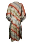 Women Boho Beach Kaftan Beige Stylish Floral Maxi Caftan Dress, L-2XL