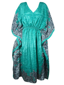  Boho Summer Maxi Kaftan For Women Sea Green Floral Caftan Dress L-2X