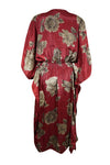 Women Boho Beach Kaftan Red Beige Floral Maxi Caftan Dress, L-2XL