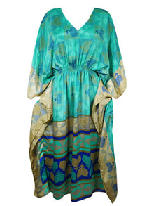  Boho Summer Maxi Kaftan For Women Turquoise  Blue Floral Caftan Dress L-2X